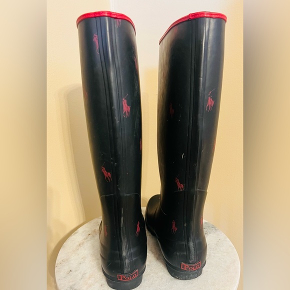 Ralph Lauren Polo Tall Rain Boots Navy Pink Logo Size 8 - Picture 3 of 3